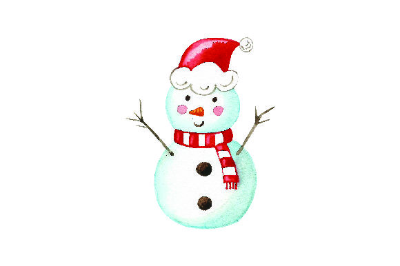 Charming Snowman Wearing Santa Hat - Watercolor