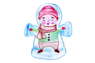 Christmas Crafts: Boy Making Snowangel in Watercolor Style