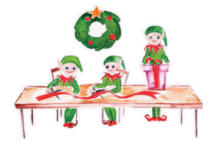 Elfs in Workshop Cutting Ribbon: A Charming Christmas Crafts Asset