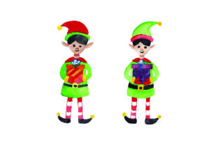 Elves Holding Presents Watercolor for Christmas Crafts