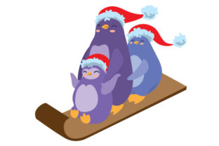 Penguins in Santa Hat Toboggan for Christmas Crafts