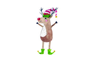 Reindeer Elf Watercolor for Christmas Crafts Branding