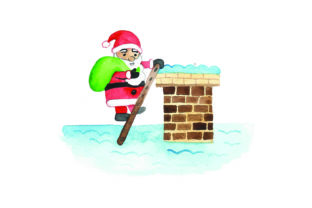 Santa Climbing Ladder: Watercolor for Christmas Crafts