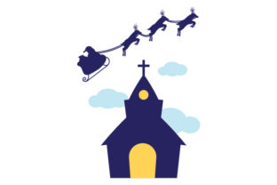 Santa Flying Sleigh over Church: Christmas Crafts Asset