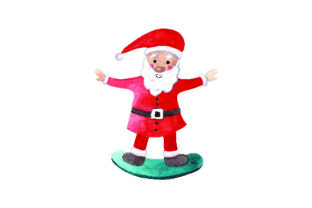 Santa Snowboarding Watercolor for Christmas Crafts
