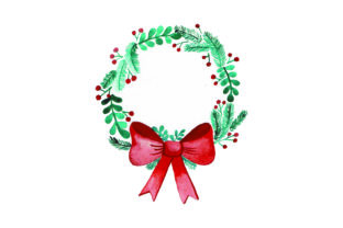 Wreath with Bow Watercolor for Christmas Crafts